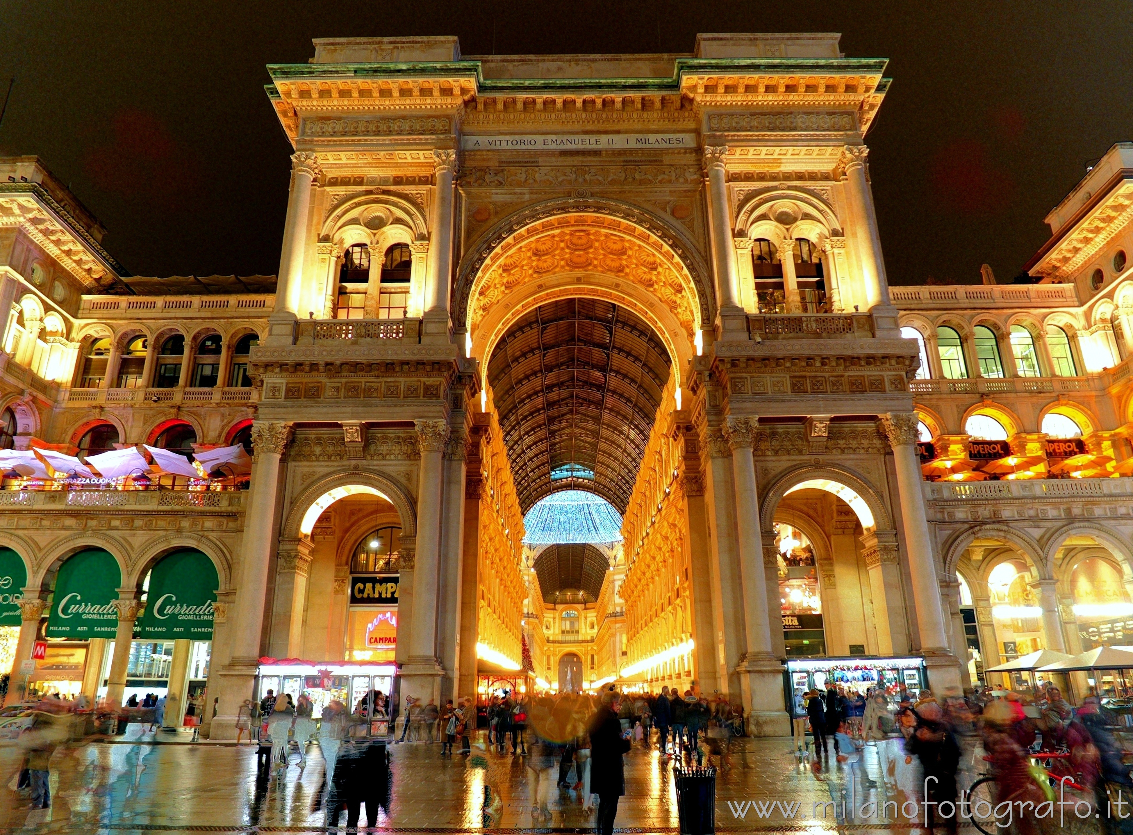 Milan (Italy) - Entrance of the Vittorio Emanuele Gallery with Christmas lights